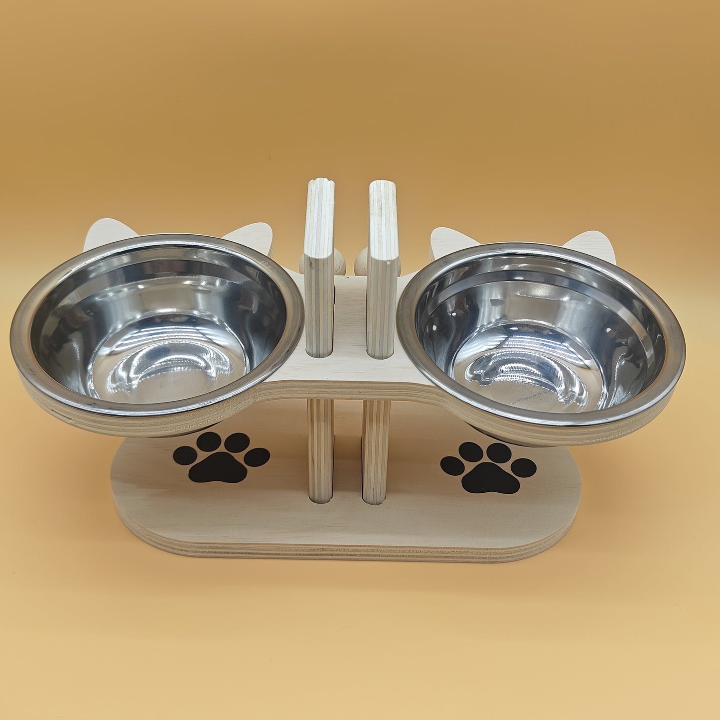 Pet Feeding Set, Stainless Steel Double Bowl Pet Feeder, Height Adjustable, 15° Tilted Neck Anti-Choking Protection, Cat and Dog Bowl, Easy to Clean, High Platform Bowl for Cats, Three Colors Available, Cute and Practical, S