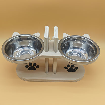 Pet Feeding Set, Stainless Steel Double Bowl Pet Feeder, Height Adjustable, 15° Tilted Neck Anti-Choking Protection, Cat and Dog Bowl, Easy to Clean, High Platform Bowl for Cats, Three Colors Available, Cute and Practical, S
