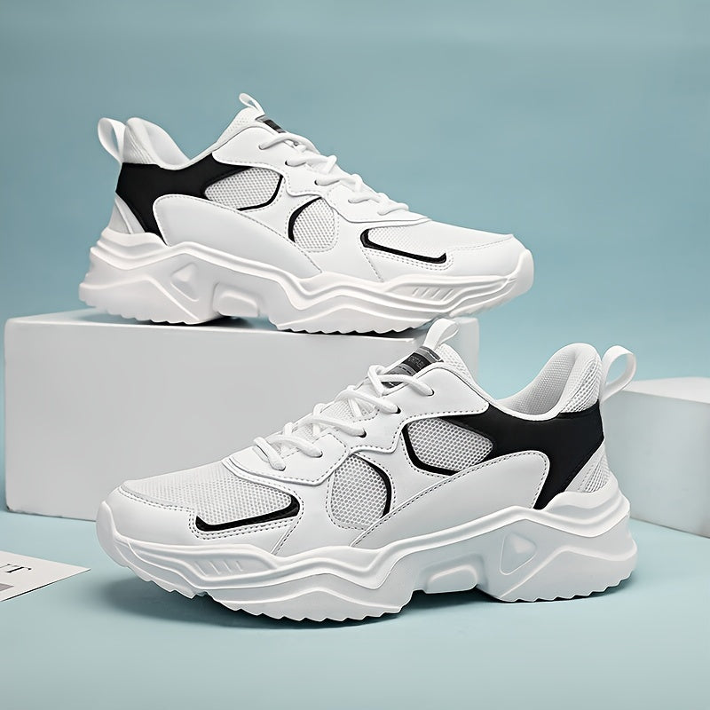[Scarpe da ginnastica traspiranti] Scarpe da ginnastica in mesh traspirante e spessa | Scarpe da ginnastica casual da uomo bianche e verde acqua con suola in EVA, design con lacci per tutte le stagioni