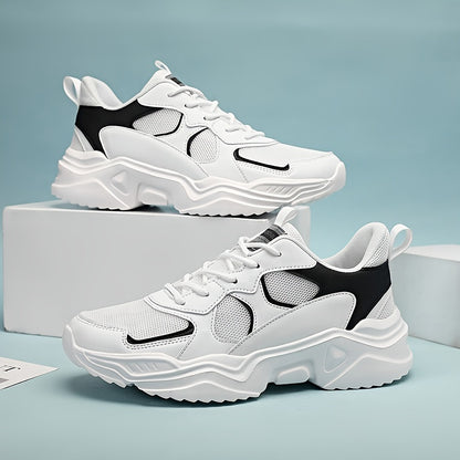 [Scarpe da ginnastica traspiranti] Scarpe da ginnastica in mesh traspirante e spessa | Scarpe da ginnastica casual da uomo bianche e verde acqua con suola in EVA, design con lacci per tutte le stagioni
