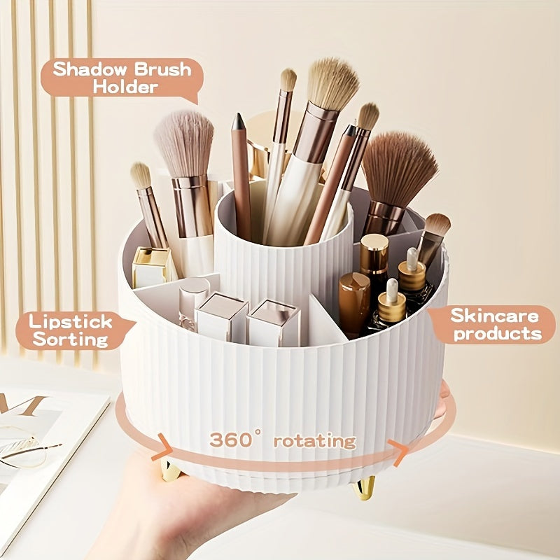 Organizer per il trucco girevole a 360° - 1 contenitore per cosmetici in plastica con 5 scomparti - Supporto multifunzionale per pennelli, rossetti, prodotti per la cura della pelle e cancelleria - Resistente