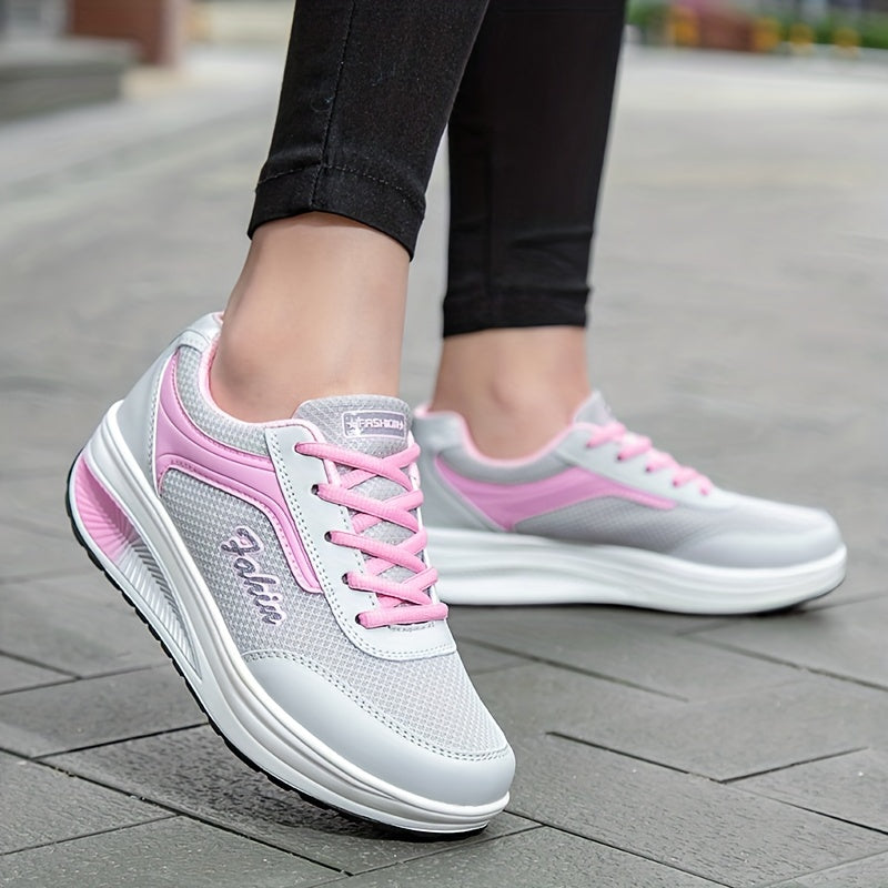 Fashion Walking Shoes For Women, Shock Absorption Wedge Sneakers, Breathable Outdoor Casual Sneakers