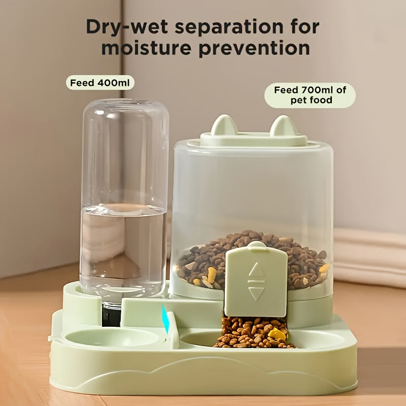 Automatic Gravity-Fed Pet Feeder System with 4 Size Options, Dual Wet/Dry Separation Design to Prevent Spills - No Batteries or Power Required. Suitable for Multiple Pets and Easy-to-Clean Durable Food & Water Dispenser; Idea