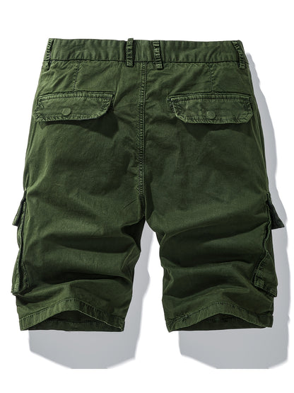 Men'S Heavy-Duty Work Shorts - Olive Green Cargo Pants with Multiple Utility Pockets, Non- Fabric for Construction, Outdoor, Everyday Casual - Adjustable Drawstring Waist - Model 9385, Outdoor Apparel, Functional Design, Dura