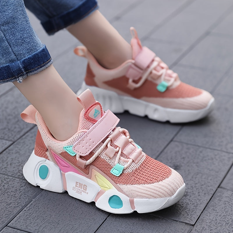 Sneakers traspiranti in maglia per bambine - Sneakers basse a righe alla moda con chiusura a strappo, leggere e comode per tutte le stagioni, design rosa e nero con tomaia in mesh e suola in EVA, adatte ai piedi dei più piccoli.