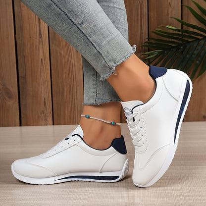 Sneakers casual leggere da donna, alla moda, bianche con dettagli neri, rossi, verdi e gialli, scarpe da corsa con suola in EVA, design basso con lacci per tutte le stagioni