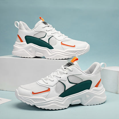 [Scarpe da ginnastica traspiranti] Scarpe da ginnastica in mesh traspirante e spessa | Scarpe da ginnastica casual da uomo bianche e verde acqua con suola in EVA, design con lacci per tutte le stagioni