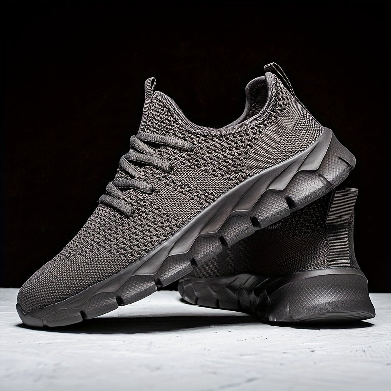 Men's Lightweight Breathable Running Shoe, Lace-Up Casual Sneakers for Gym, Jogging & Daily Wear (All-Season, Solid Color)
