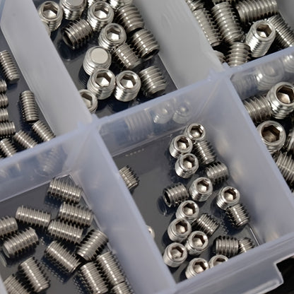 100-200pcs St 304 Stainless Steel Allen Head Socket Hex Set Grub Screw Cup Point Assortment