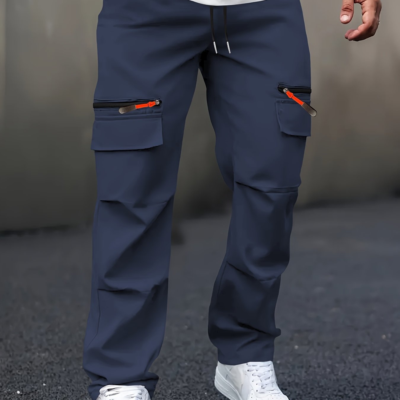 Pantaloni cargo casual da uomo con tasche multiple - Gamba dritta, vestibilità ampia, beige, dettagli con cerniera, perfetti per primavera e autunno