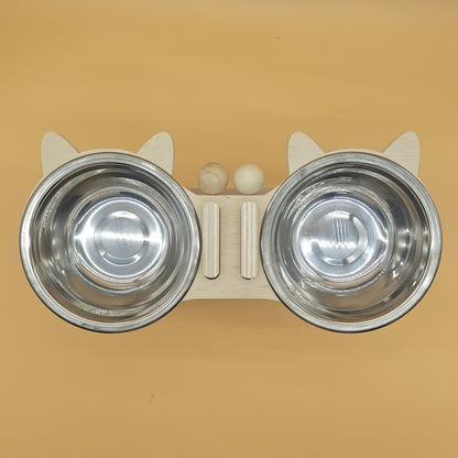 Pet Feeding Set, Stainless Steel Double Bowl Pet Feeder, Height Adjustable, 15° Tilted Neck Anti-Choking Protection, Cat and Dog Bowl, Easy to Clean, High Platform Bowl for Cats, Three Colors Available, Cute and Practical, S