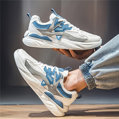 Men's Vintage Colour Block Chunky Shoes, Comfy Non Slip Durable Lace Up Soft Sole Sneakers For Men's Outdoor Activities