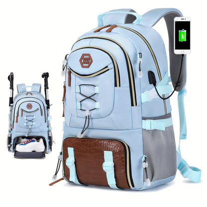 Zaino da viaggio di grande capacità da 40 litri con porta, scomparto per laptop da 17,3 e vano portascarpe - Zaino da trekking resistente con power bank, custodia imbottita per laptop, spallacci imbottiti regolabili