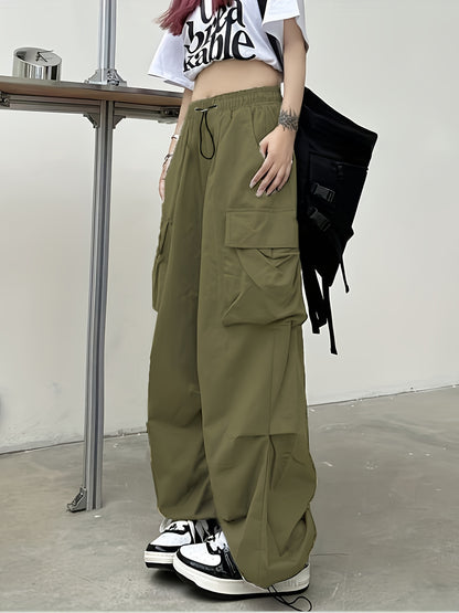 Pantaloni cargo drappeggiati Y2K, pantaloni streetwear con coulisse e tasche, abbigliamento da donna