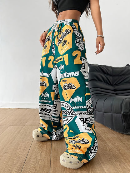 Women's Hip-Hop Inspired Colorblock Soccer Joggers - Casual Drawstring Cargo Pants for Spring/Fall, Machine Washable, for Autumn