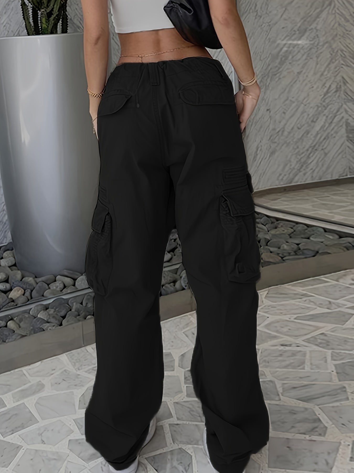 Side Flap Pocket Vintage Baggy Cargo Jeans, Loose Fit Streetwear Denim Pants, Women's Denim Jeans & Clothing