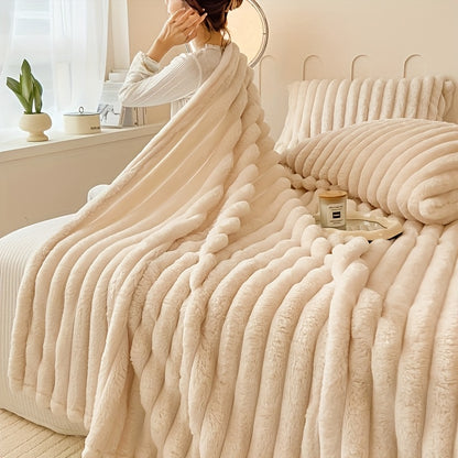 Coperta in pile con coulisse - Morbida, calda e soffice, motivo in pelliccia di coniglio finta, perfetta per fare un pisolino, in ufficio, in campeggio o sul divano, versatile coperta regalo per tutte le stagioni | Coperta in pile di peluche | Morbida