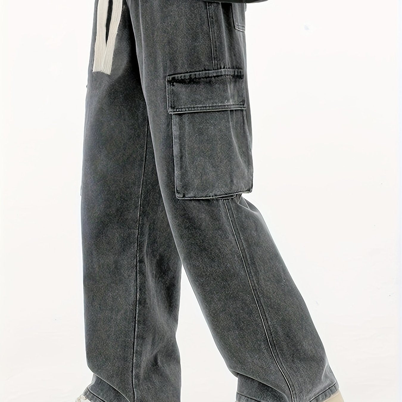Men'S Hip-Hop Baggy Jeans, Loose Street-Style Pants That Drag on The Ground, Trendy Multi-Pocket Workwear Jeans Suitable for All Seasons.