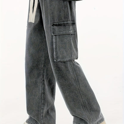 Men'S Hip-Hop Baggy Jeans, Loose Street-Style Pants That Drag on The Ground, Trendy Multi-Pocket Workwear Jeans Suitable for All Seasons.