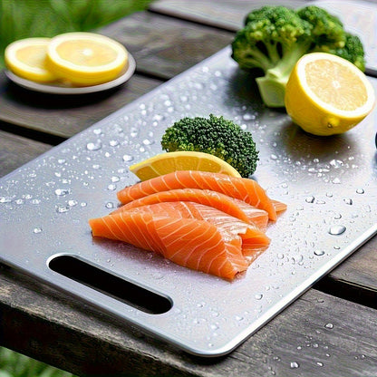 Set da 3 taglieri in acciaio al titanio di alta qualità - Acciaio inossidabile per uso alimentare a doppia faccia, superficie liscia, ideale per l'uso in cucina e in sala da pranzo, resistente e facile da pulire