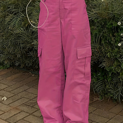 Y2K Women's Fashionable Street Hip-hop Retro Cargo Pants, Loose Large Pocket High Waist Straight Jeans Cargo Pants For Hiking, Women's Athleisure
