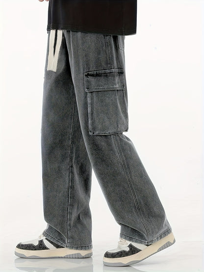 Men'S Hip-Hop Baggy Jeans, Loose Street-Style Pants That Drag on The Ground, Trendy Multi-Pocket Workwear Jeans Suitable for All Seasons.
