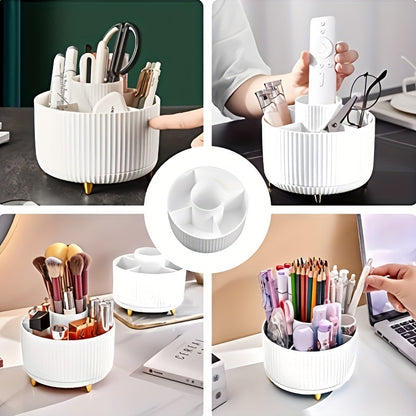 Organizer per il trucco girevole a 360° - 1 contenitore per cosmetici in plastica con 5 scomparti - Supporto multifunzionale per pennelli, rossetti, prodotti per la cura della pelle e cancelleria - Resistente