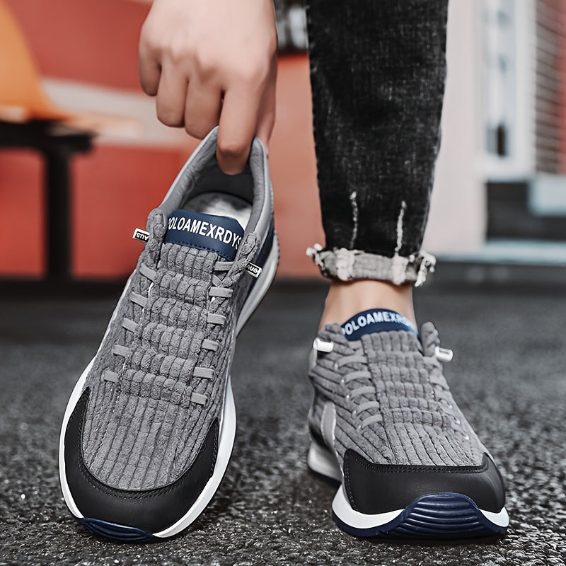 Men's Trendy Woven Knit Breathable Sneakers, Comfy Non Slip Lace Up Casual Shoes for Men's Outdoor Activities