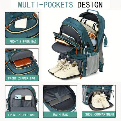Zaino da viaggio di grande capacità da 40 litri con porta, scomparto per laptop da 17,3 e vano portascarpe - Zaino da trekking resistente con power bank, custodia imbottita per laptop, spallacci imbottiti regolabili
