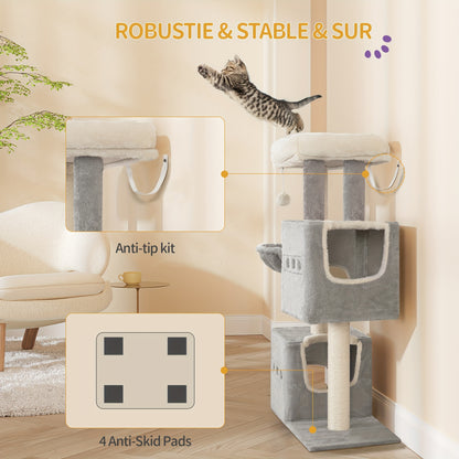 98cm Scratching Post, Cat Tree, Small Scratching Post, Multi-storey Scratching Post with Perch, Cat House Furniture with 2 Caves, Sisal Cat Scratching Post, Hammock, Cave, Dark Grey/light Grey, Cat Climbing Tree, Feline Enric