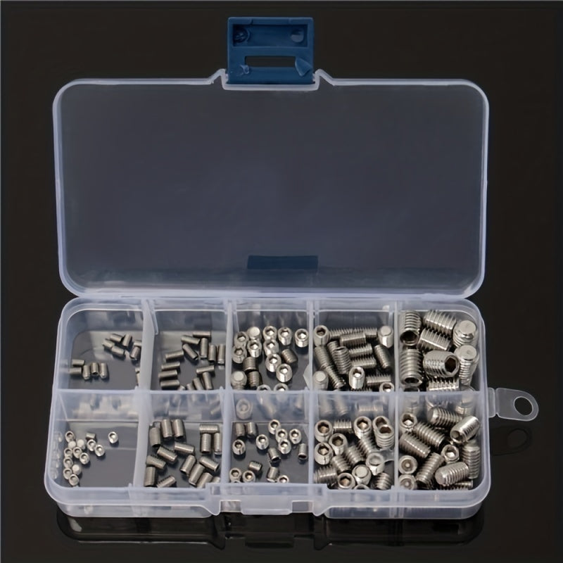 100-200pcs St 304 Stainless Steel Allen Head Socket Hex Set Grub Screw Cup Point Assortment