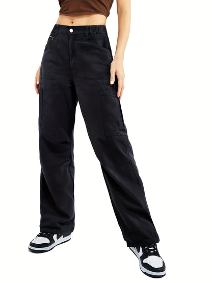 Pantaloni cargo con tasche a patta e tasche oblique, pantaloni larghi a vita alta con bottoni Y2K per primavera ed estate, abbigliamento da donna