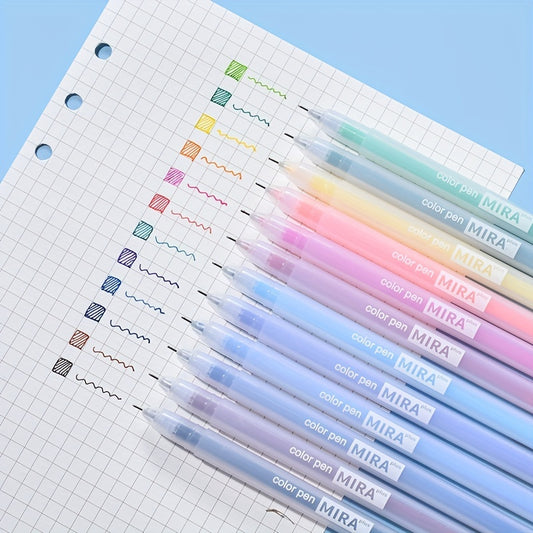 Set di 12 penne gel colorate Kawaii blu da 0,5 mm, penna a sfera per diario, articoli per la scuola, cancelleria, accessori per ufficio