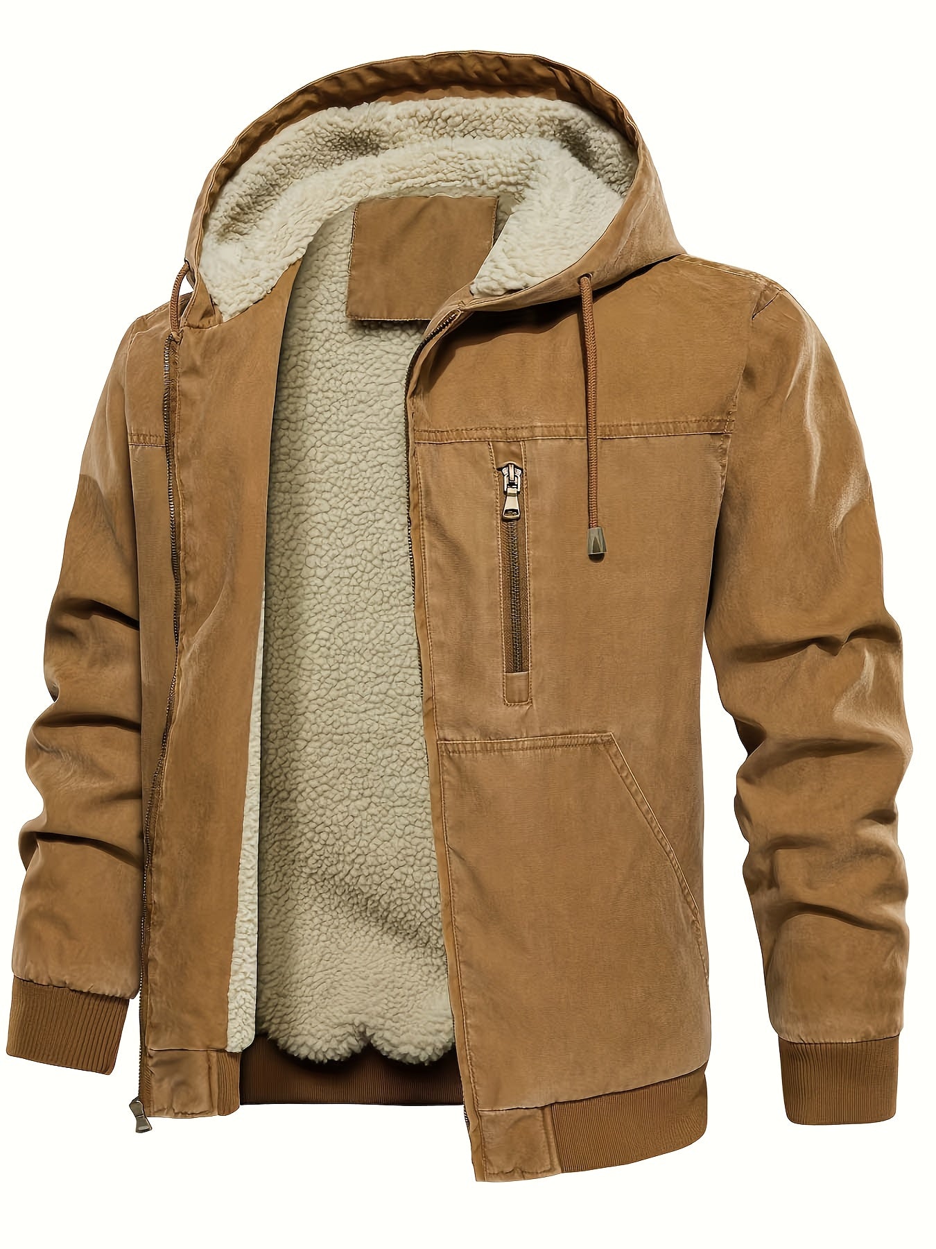 Men'S Distressed Hooded Softshell Jacket, Autumn Winter Outerwear with Pockets, Trendy Item