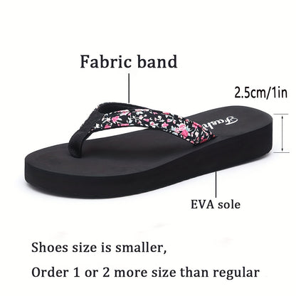 Women'S Floral Print Flip Flops - Lightweight EVA Sole & Insole, Comfortable Fabric Straps, Low Heel 2.5cm, Perfect for Summer Beach & Vacation Wear, Vacation Slippers | Floral Pattern Sandals | EVA Material Sandals