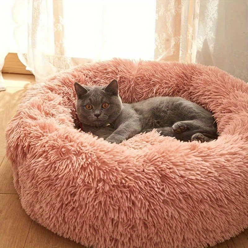 Cozy Round Coral Pink Fleece Cat Bed - Plush Washable Pet Mattress with Soft Polyester Fill, Durable & Easy-Clean Bedding for Small/Medium Cats & Dogs, Warm Fleece Bed for /Outdoor Use, Cute Pink Pet Bed for Bedside or Couch