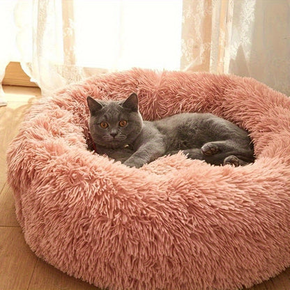 Cozy Round Coral Pink Fleece Cat Bed - Plush Washable Pet Mattress with Soft Polyester Fill, Durable & Easy-Clean Bedding for Small/Medium Cats & Dogs, Warm Fleece Bed for /Outdoor Use, Cute Pink Pet Bed for Bedside or Couch