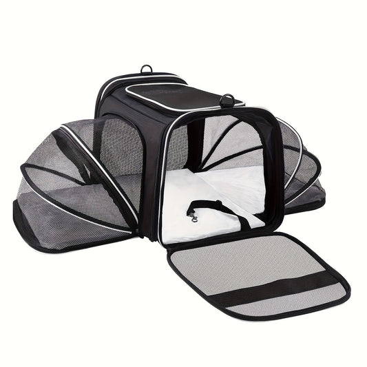 Pet Carrier Airline Approved, 4 Sides Expandable Cat Carrier Bag with Removable Fleece Pad, Large Soft Sided Pet Travel Carrier, Dog Carrier for Cats, Puppy and Small Dog