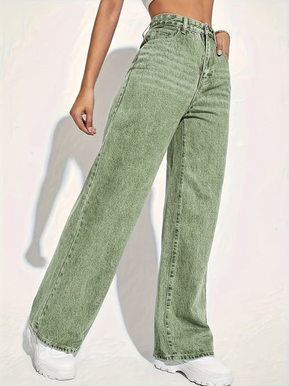 Plain Loose Fit Baggy Jeans, Slant Pockets Non-Stretch Casual Wide Legs Jeans, Women's Denim Jeans & Clothing