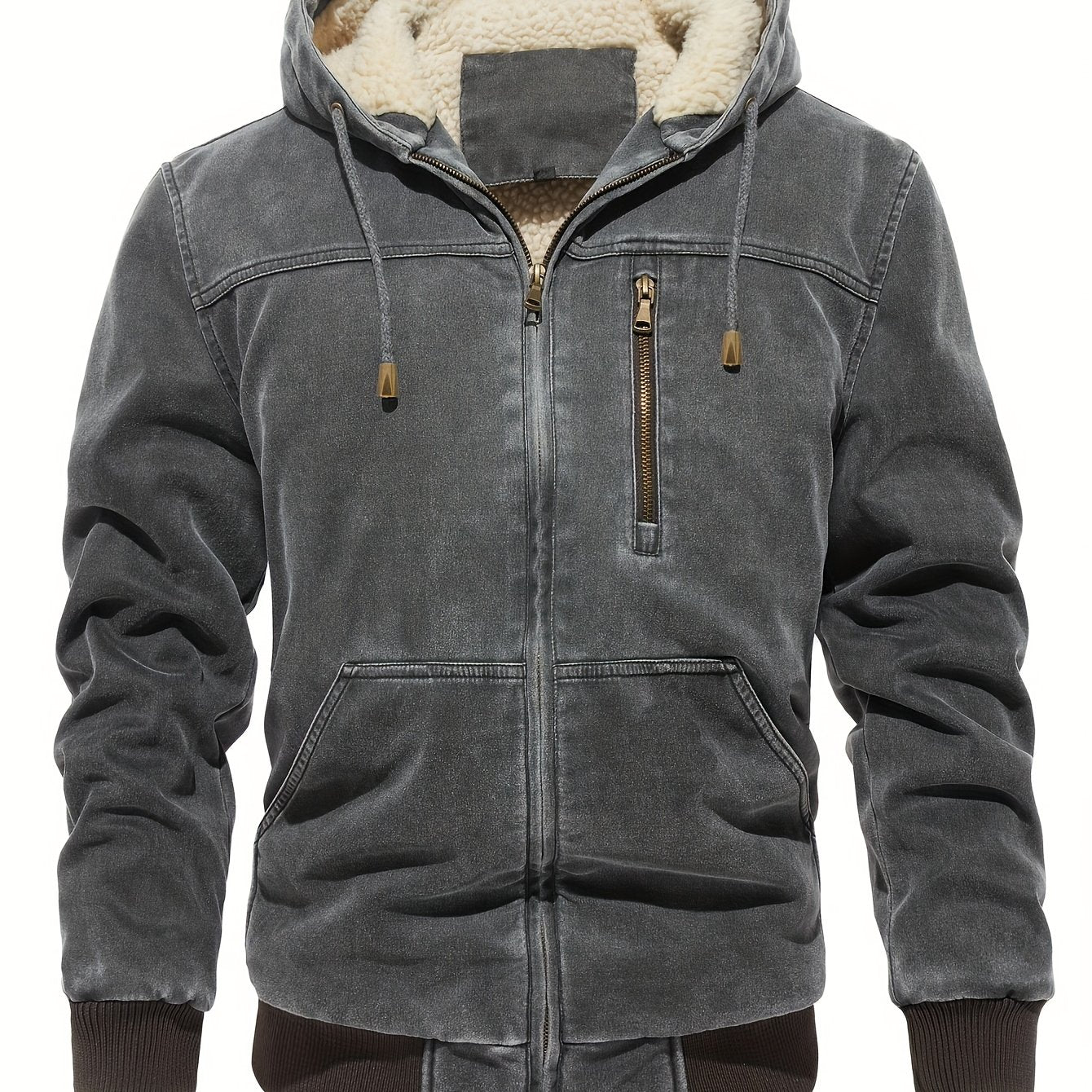 Men'S Distressed Hooded Softshell Jacket, Autumn Winter Outerwear with Pockets, Trendy Item