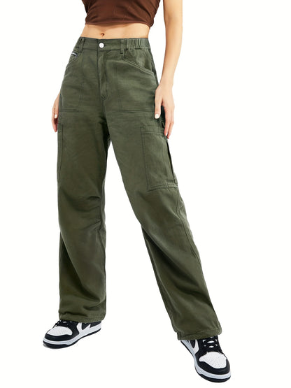 Pantaloni cargo con tasche a patta e tasche oblique, pantaloni larghi a vita alta con bottoni Y2K per primavera ed estate, abbigliamento da donna