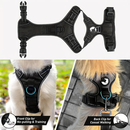 Dog Harness, Reflective No Choke Pet Vest With Front And Back 2 Leash Clips, Soft Padded Dog Harnesses With Easy Control Handle For Training And Walking