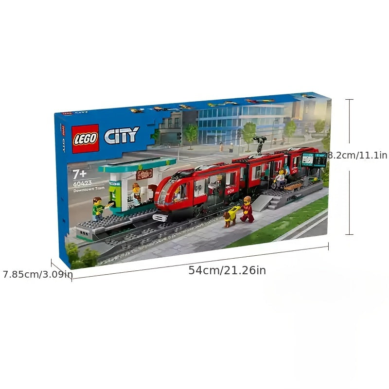 LEGO 60423 City Center Tram e Stazione Toy Tolley, adatto agli appassionati di treni giocattolo dai 7 anni in su e un regalo divertente per i bambini che amano le auto giocattolo.
