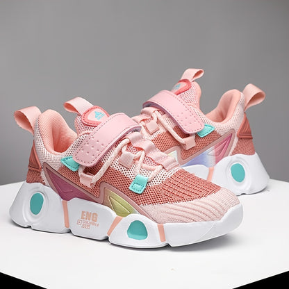 Sneakers traspiranti in maglia per bambine - Sneakers basse a righe alla moda con chiusura a strappo, leggere e comode per tutte le stagioni, design rosa e nero con tomaia in mesh e suola in EVA, adatte ai piedi dei più piccoli.