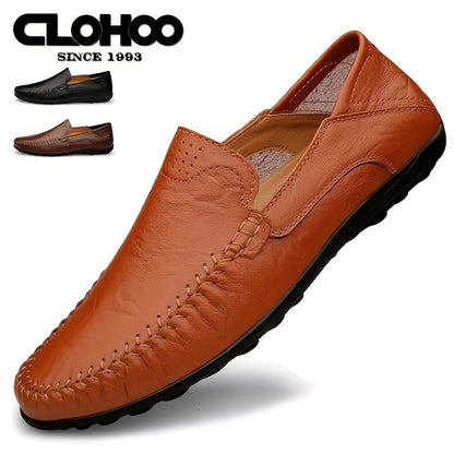 Scarpe casual da lavoro slip-on da uomo CLOHOO - Tomaia in pelle traspirante di secondo strato, comoda fodera in PU e suola in gomma, versatili per tutte le stagioni per ufficio, viaggi e vacanze - Nero, aspetto raffinato | Suola in gomma robusta, Dre