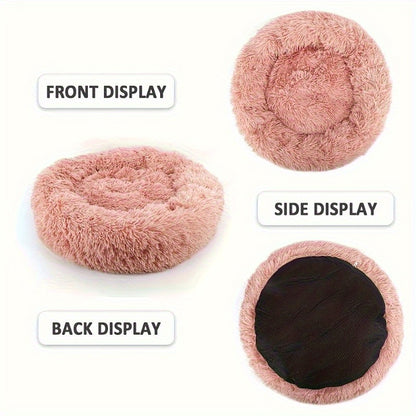 Cozy Round Coral Pink Fleece Cat Bed - Plush Washable Pet Mattress with Soft Polyester Fill, Durable & Easy-Clean Bedding for Small/Medium Cats & Dogs, Warm Fleece Bed for /Outdoor Use, Cute Pink Pet Bed for Bedside or Couch