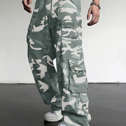Pantaloni cargo mimetici da uomo con tasche con patta - Vestibilità ampia ed elegante per escursionismo, campeggio e streetwear, poliestere resistente