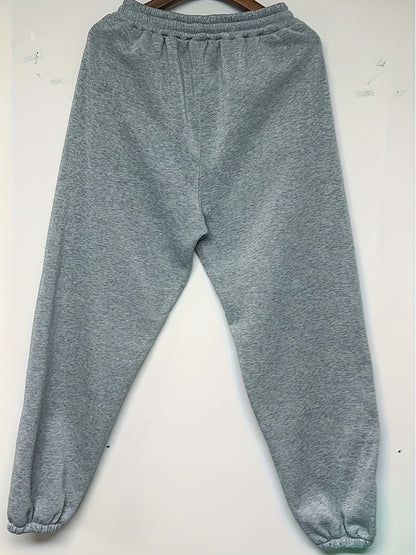 Pantaloni jogger con coulisse in tinta unita, pantaloni sportivi larghi e casual, abbigliamento da donna