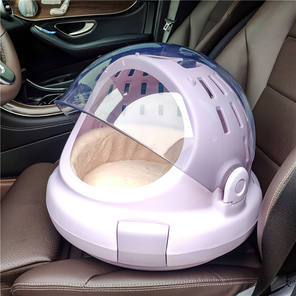 1pc Space Capsule Cat Litter Box, Portable Cat Carrier, PVC Material, Airline-Approved Pet Travel Carrier, Transparent Dome With Ventilation, Modern Cat Toilet, Handheld Cat Cage