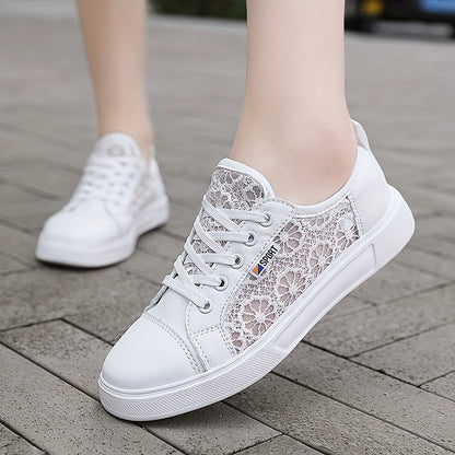 Women's Glitter Golden Lace-Up Low-Top Sneakers with Breathable Cut-Out Design & Thick Cushioned MD Sole - Synthetic Cover & Fabric Casual Shoes for All-Season Comfort, Sporty Streetwear, Airflow Enhancing Cutouts